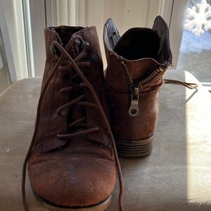 Crown Lace Up Brown Ankle Boots with Zipper Detail Women size 8.5